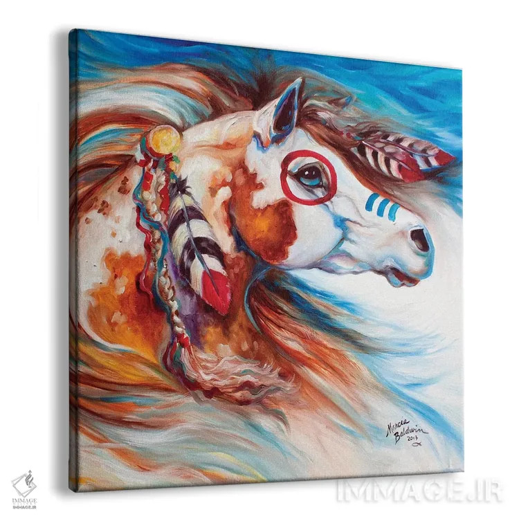 تابلو اسب جنگی سرخپوستان باد رعد اثر مارسیا بالدویین - نمای پرسپکتیو محصول