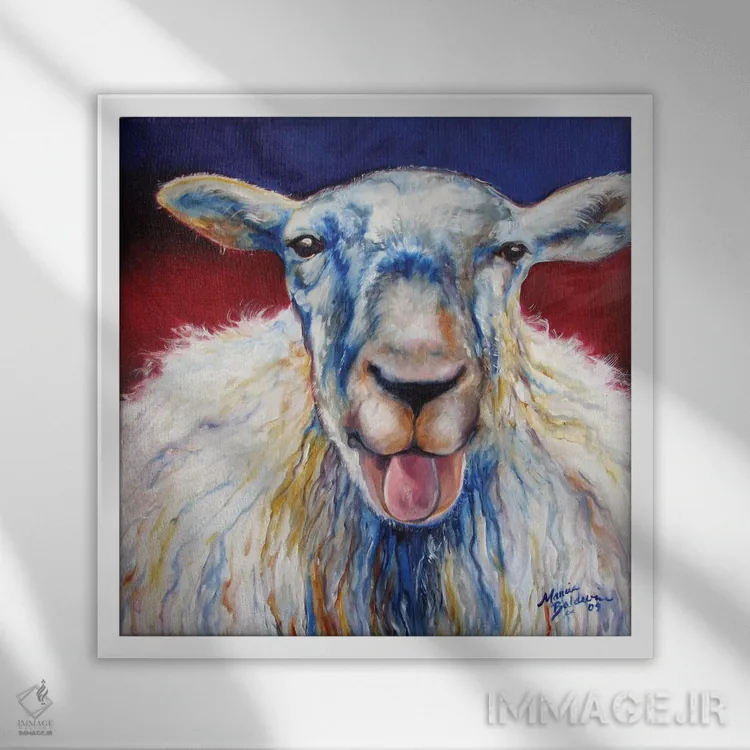 تابلو اوه بعبع ما (گوسفند) اثر مارسیا بالدویین - نمای قابدار سفید
