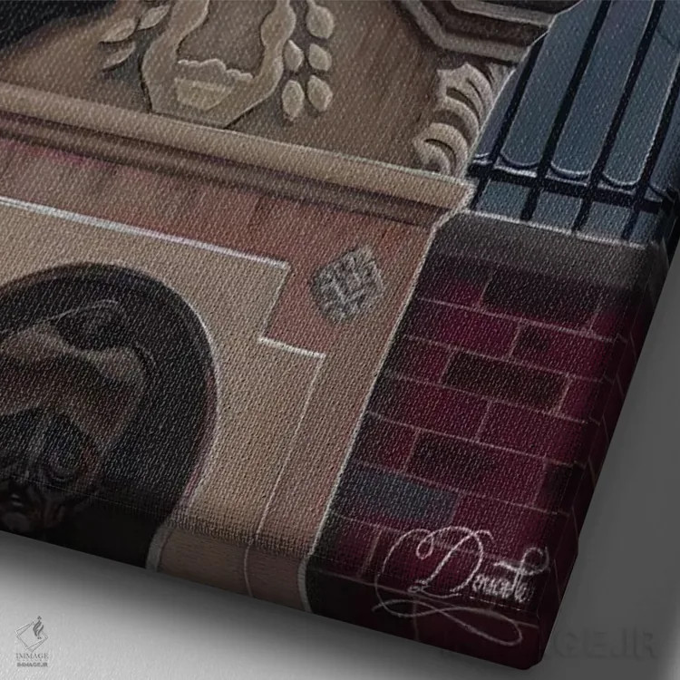 تابلو پوی شبح (ارجاع به ادگار آلن پو) اثر باب دوست - نمای نزدیک بافت بوم