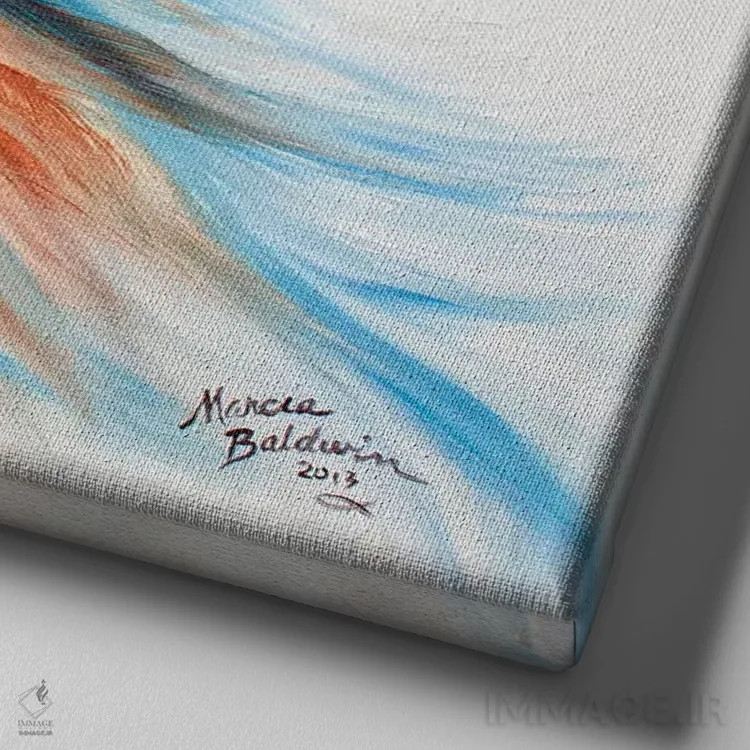 تابلو اسب جنگی سرخپوستان باد رعد اثر مارسیا بالدویین - نمای نزدیک بافت بوم