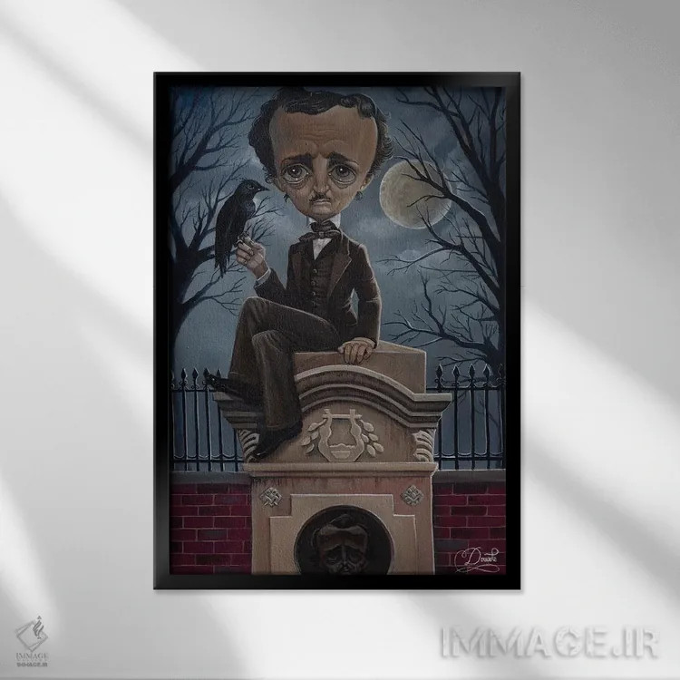 تابلو پوی شبح (ارجاع به ادگار آلن پو) اثر باب دوست - نمای قابدار مشکی