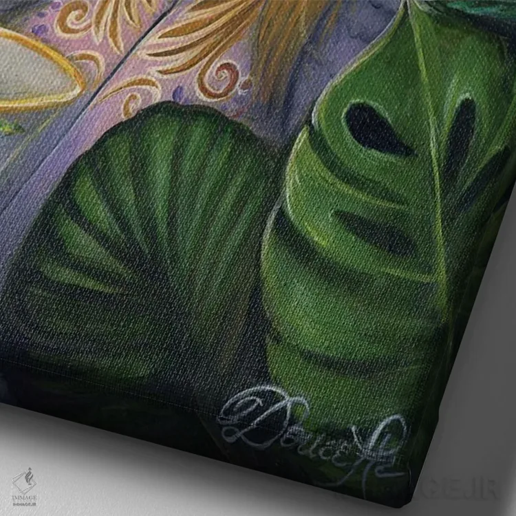 تابلو چای سبز و آرامش اثر باب دوست - نمای نزدیک بافت بوم