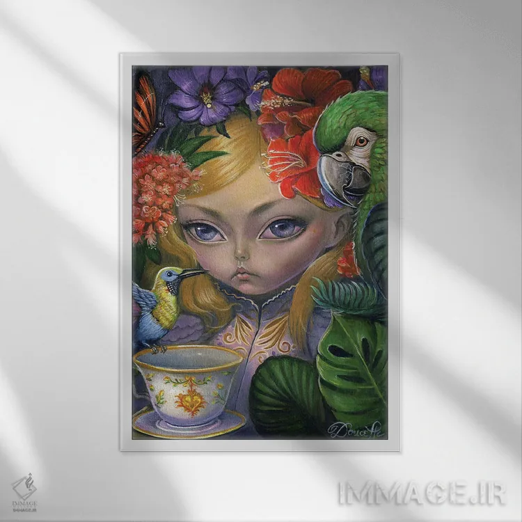 تابلو چای سبز و آرامش اثر باب دوست - نمای قابدار سفید