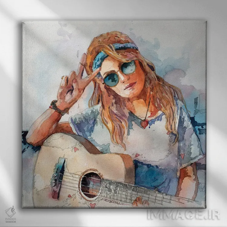 تابلو فرزند گل (جنبش هیپی) اثر بیل درایزدیل - نمای روبهرو روی دیوار