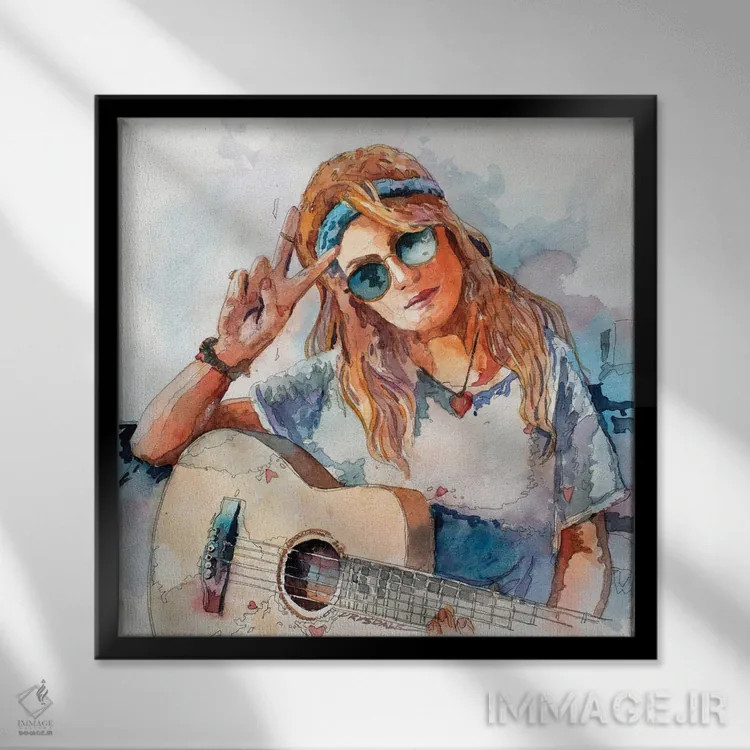تابلو فرزند گل (جنبش هیپی) اثر بیل درایزدیل - نمای قابدار مشکی