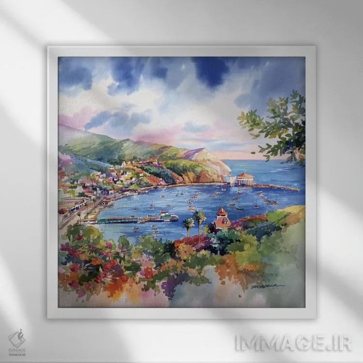 تابلو آوالون کاتالینا (جزایر آمریکا) اثر بیل درایزدیل - نمای قابدار سفید