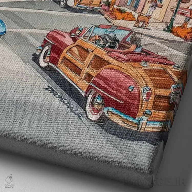 تابلو وودیهای انسینیتاس (خودرو چوبی کلاسیک) اثر بیل درایزدیل - نمای نزدیک بافت بوم