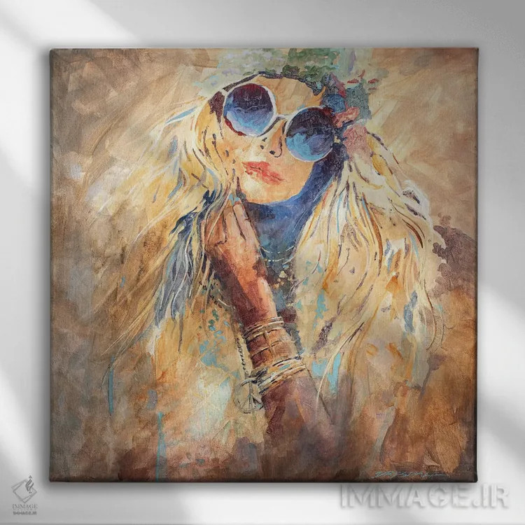 تابلو دختر هیپی اثر بیل درایزدیل - نمای روبهرو روی دیوار