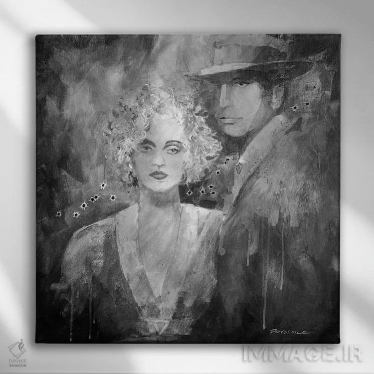تابلو ازدواج با مافیا (سیاه و سفید) اثر بیل درایزدیل - نمای روبهرو روی دیوار