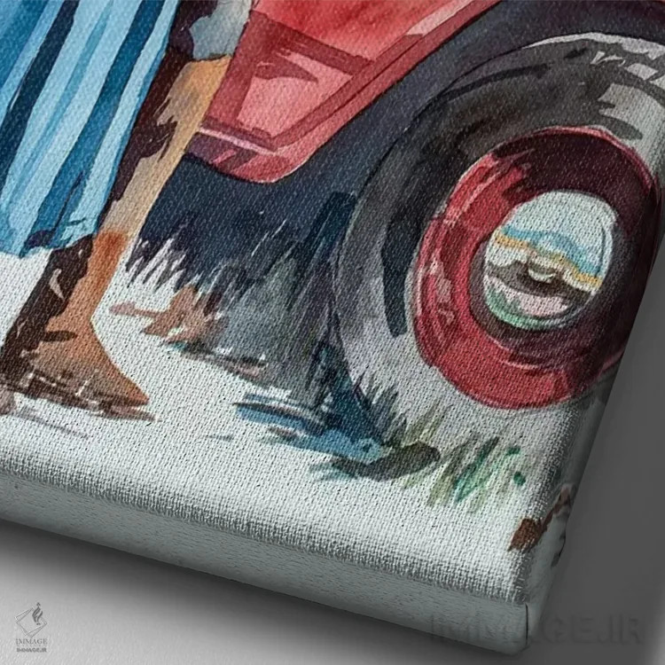 تابلو قرمز قدیمی اثر بیل درایزدیل - نمای نزدیک بافت بوم