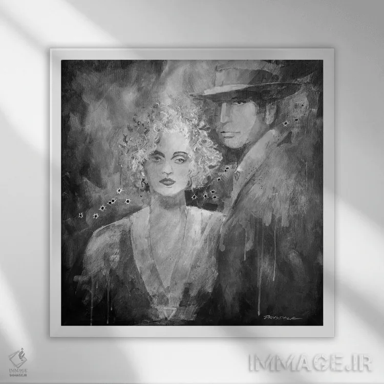 تابلو ازدواج با مافیا (سیاه و سفید) اثر بیل درایزدیل - نمای قابدار سفید
