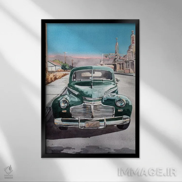 تابلو جاده ۶۶ (آمریکا) اثر بیل درایزدیل - نمای قابدار مشکی