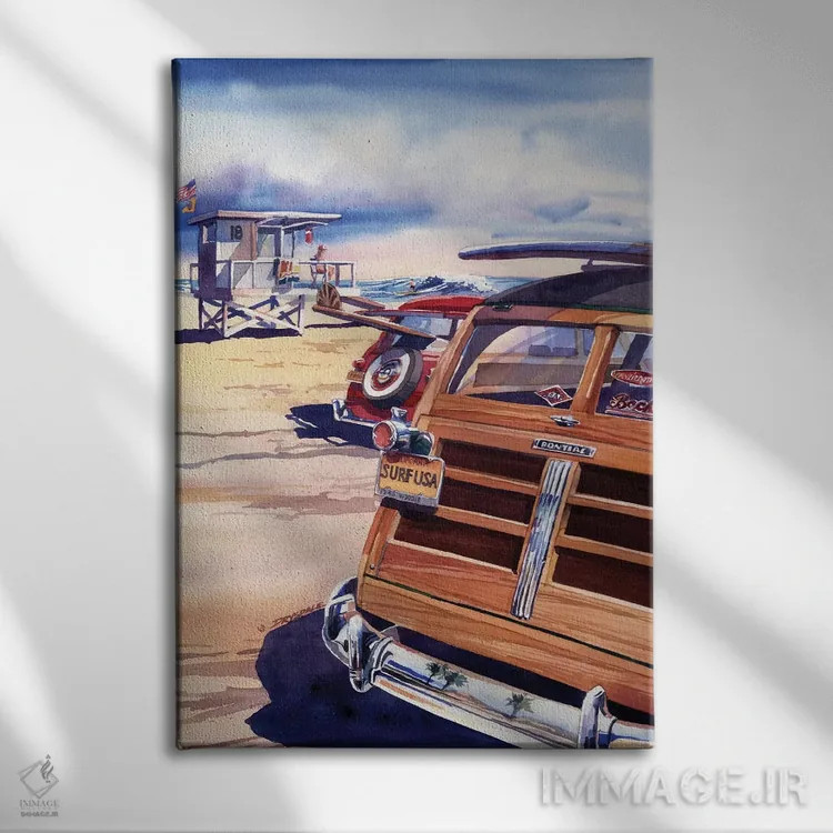 تابلو موجسواری در آمریکا اثر بیل درایزدیل - نمای روبهرو روی دیوار