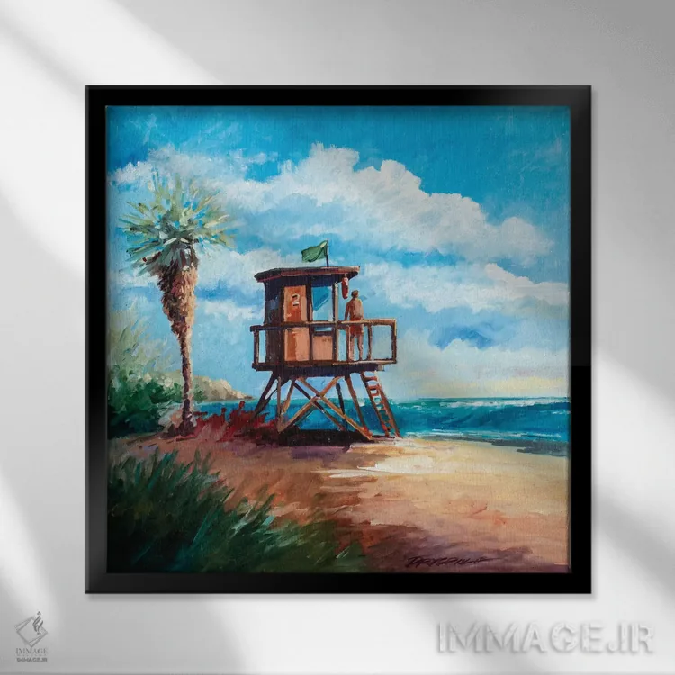 تابلو نگهبان موجسواری سانو اثر بیل درایزدیل - نمای قابدار مشکی