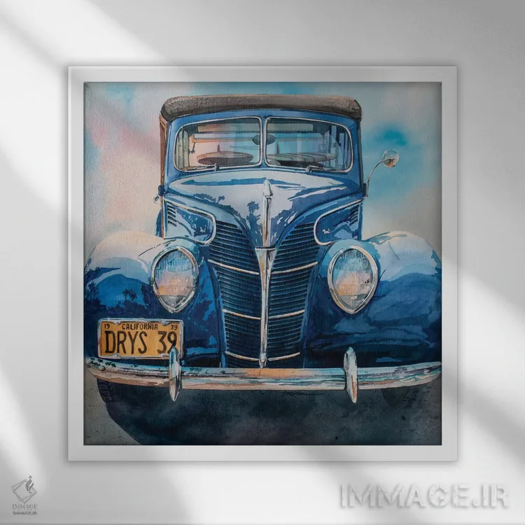 تابلو وودی موجسواری (خودرو چوبی) اثر بیل درایزدیل - نمای قابدار سفید
