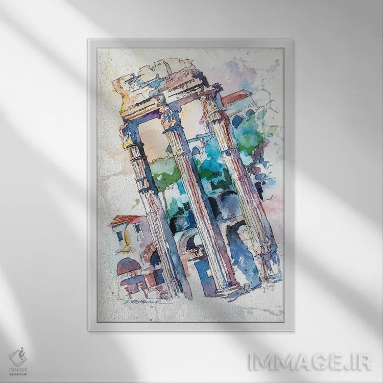 تابلو ویرانههای رومی اثر بیل درایزدیل - نمای قابدار سفید