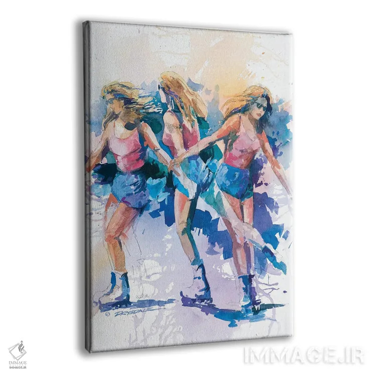 تابلو دختر اسکیتسوار رترو اثر بیل درایزدیل - نمای پرسپکتیو محصول