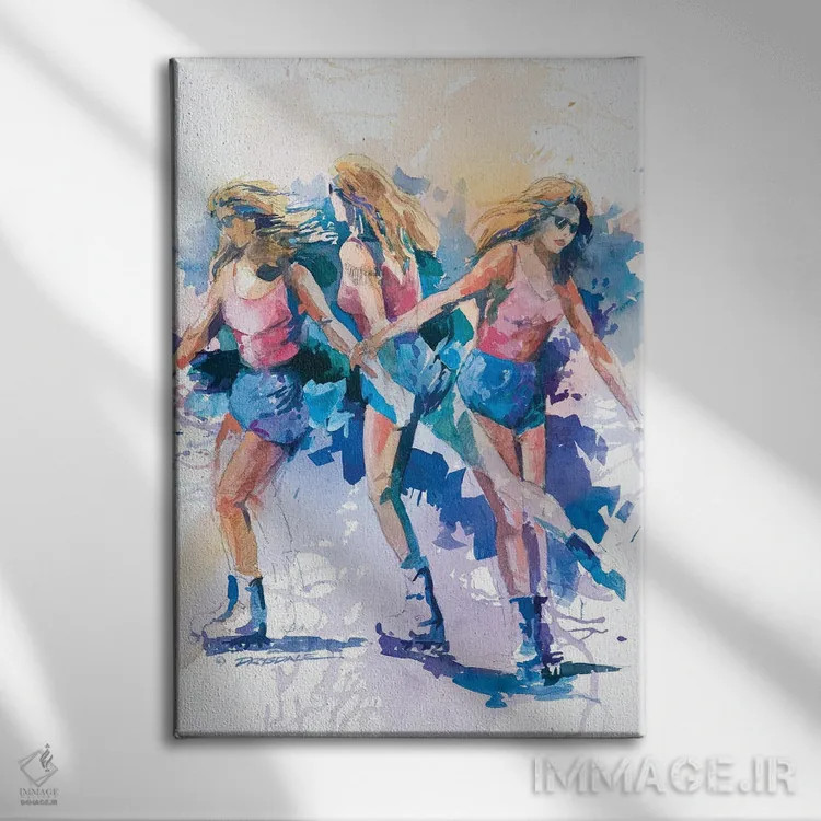تابلو دختر اسکیتسوار رترو اثر بیل درایزدیل - نمای روبهرو روی دیوار