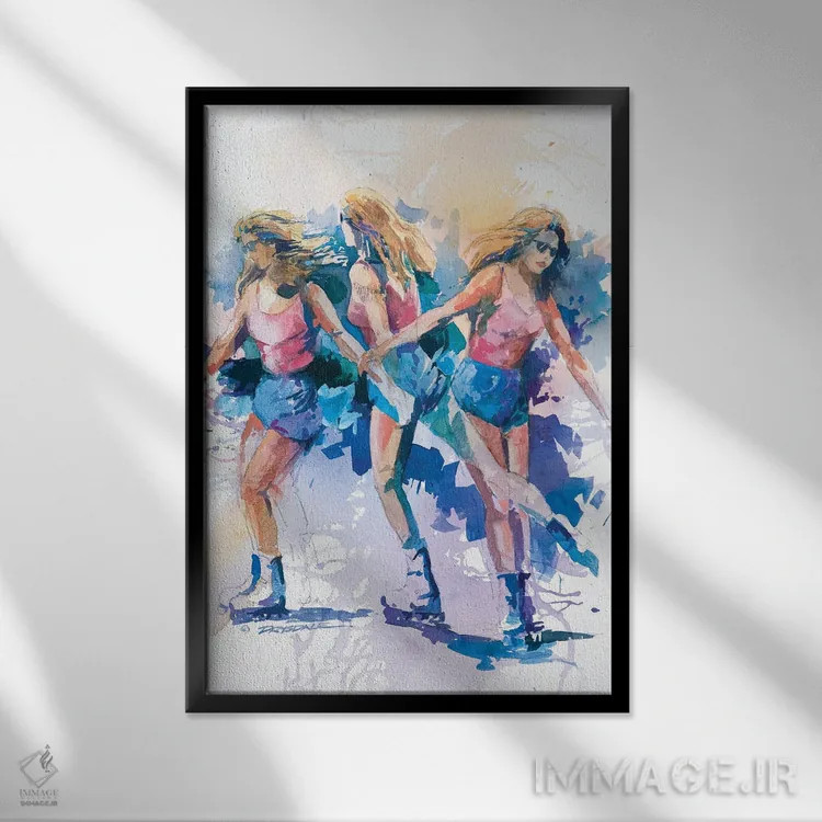 تابلو دختر اسکیتسوار رترو اثر بیل درایزدیل - نمای قابدار مشکی