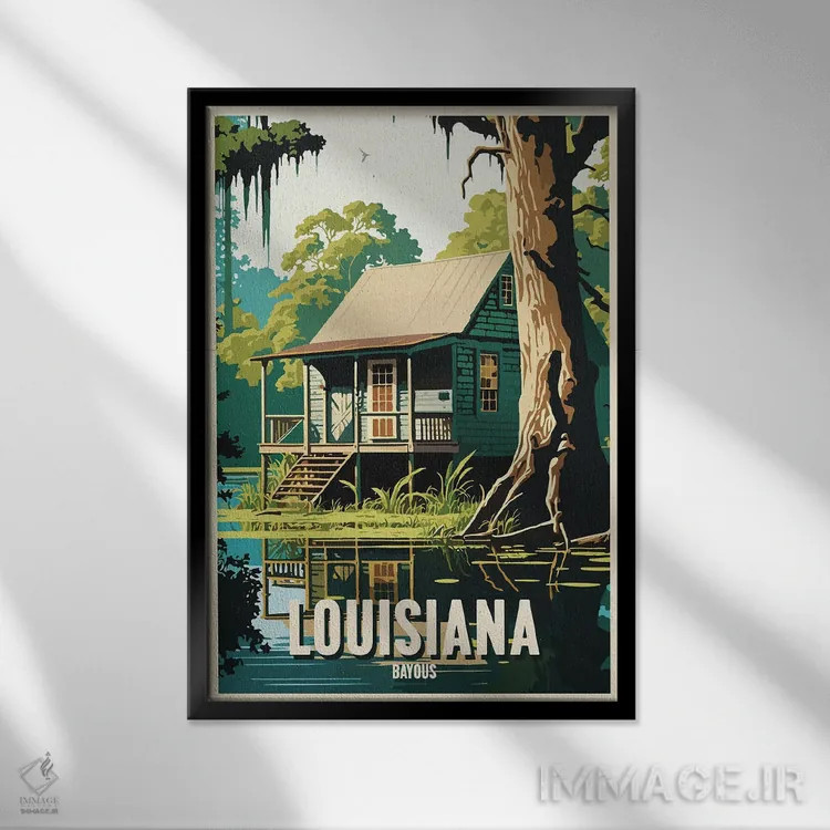 تابلو مردابهای لوئیزیانا اثر استودیو آرت برد (استودیو هنری) - نمای قابدار مشکی