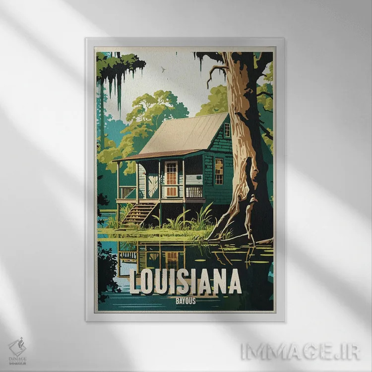 تابلو مردابهای لوئیزیانا اثر استودیو آرت برد (استودیو هنری) - نمای قابدار سفید