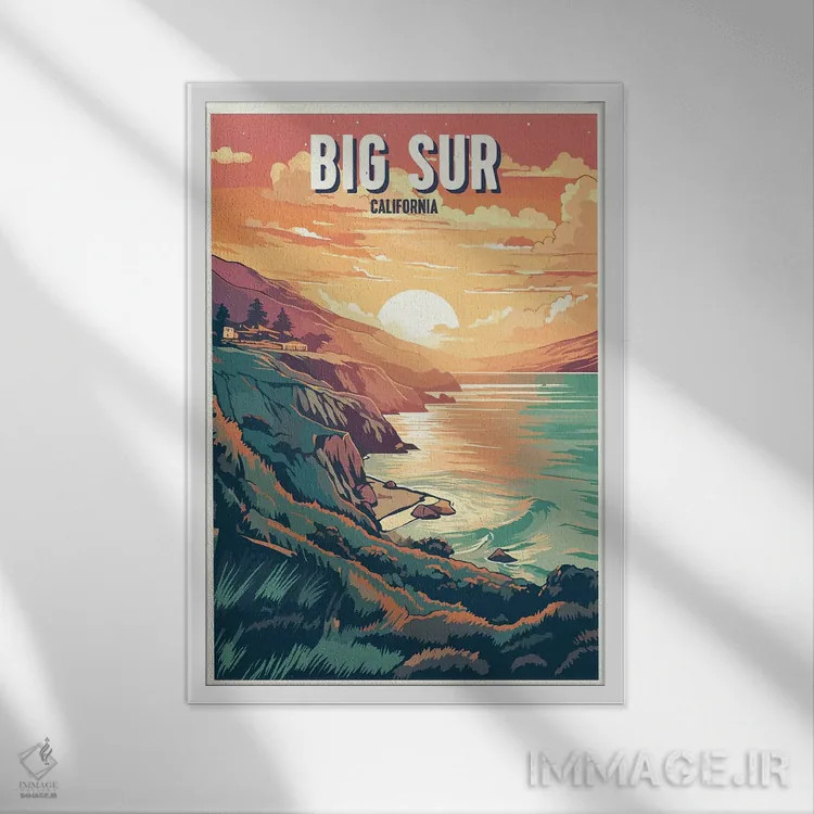 تابلو بیگ سور (کالیفرنیا) اثر استودیو آرت برد (استودیو هنری) - نمای قابدار سفید