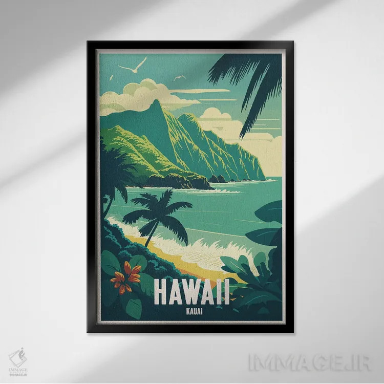 تابلو کائوآئی (هاوایی) اثر استودیو آرت برد (استودیو هنری) - نمای قابدار مشکی