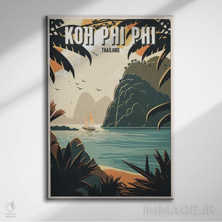 تابلو جزیره کو فی فی (تایلند) اثر استودیو آرت برد (استودیو هنری) - نمای روبهرو روی دیوار