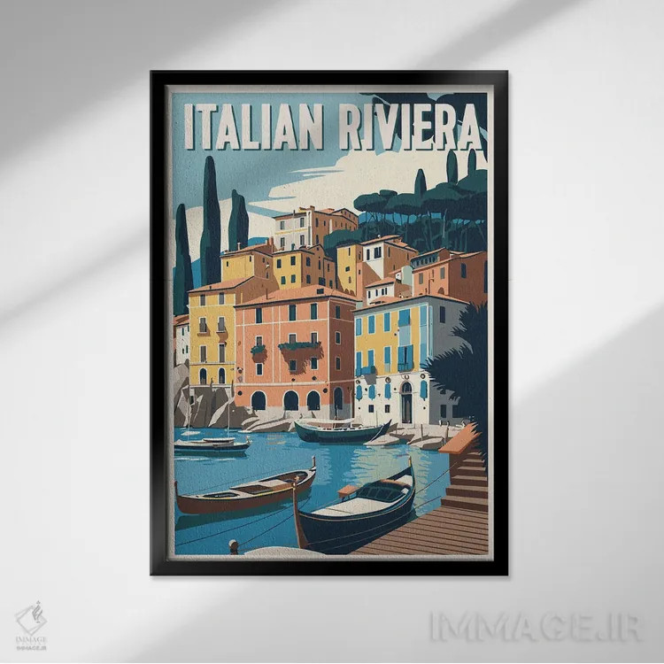 تابلو ریویرا ایتالیا اثر استودیو آرت برد (استودیو هنری) - نمای قابدار مشکی