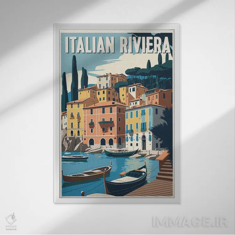 تابلو ریویرا ایتالیا اثر استودیو آرت برد (استودیو هنری) - نمای قابدار سفید