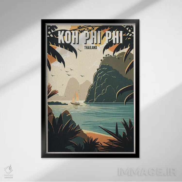 تابلو جزیره کو فی فی (تایلند) اثر استودیو آرت برد (استودیو هنری) - نمای قابدار مشکی