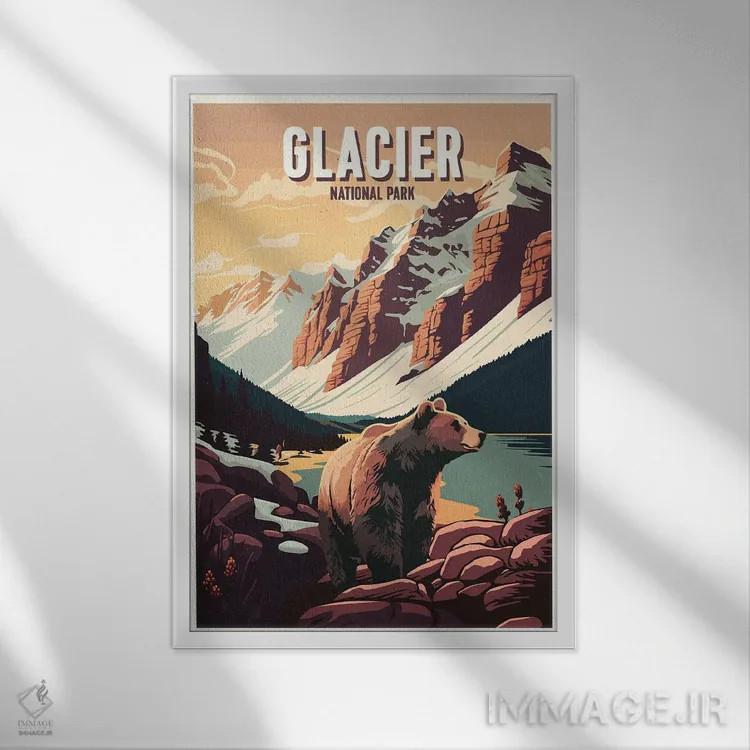 تابلو پارک ملی یخچالهای طبیعی (آمریکا) اثر استودیو آرت برد (استودیو هنری) - نمای قابدار سفید