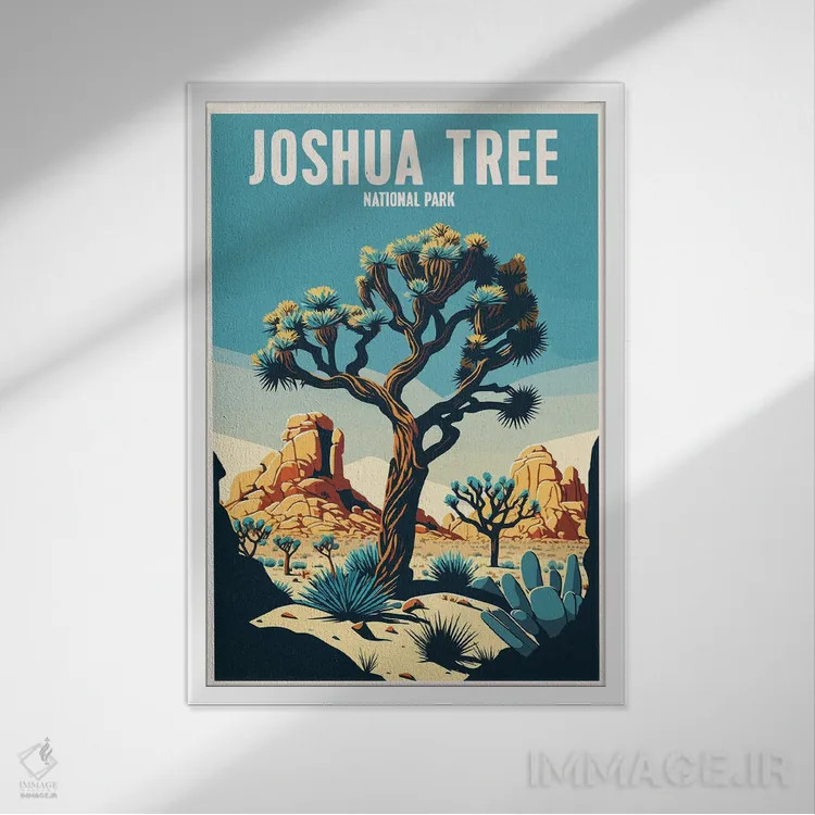 تابلو پارک ملی درخت یوشوا (کالیفرنیا) اثر استودیو آرت برد (استودیو هنری) - نمای قابدار سفید