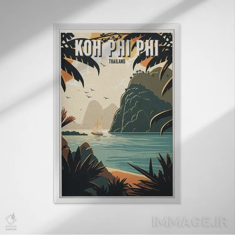 تابلو جزیره کو فی فی (تایلند) اثر استودیو آرت برد (استودیو هنری) - نمای قابدار سفید