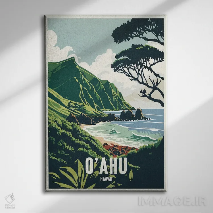 تابلو اُآهو (هاوایی) اثر استودیو آرت برد (استودیو هنری) - نمای روبهرو روی دیوار