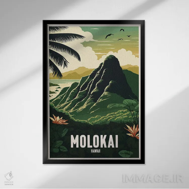 تابلو مولوکای (هاوایی) اثر استودیو آرت برد (استودیو هنری) - نمای قابدار مشکی