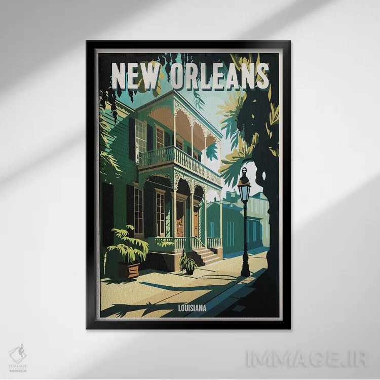 تابلو نیواورلئان (آمریکا) اثر استودیو آرت برد (استودیو هنری) - نمای قابدار مشکی