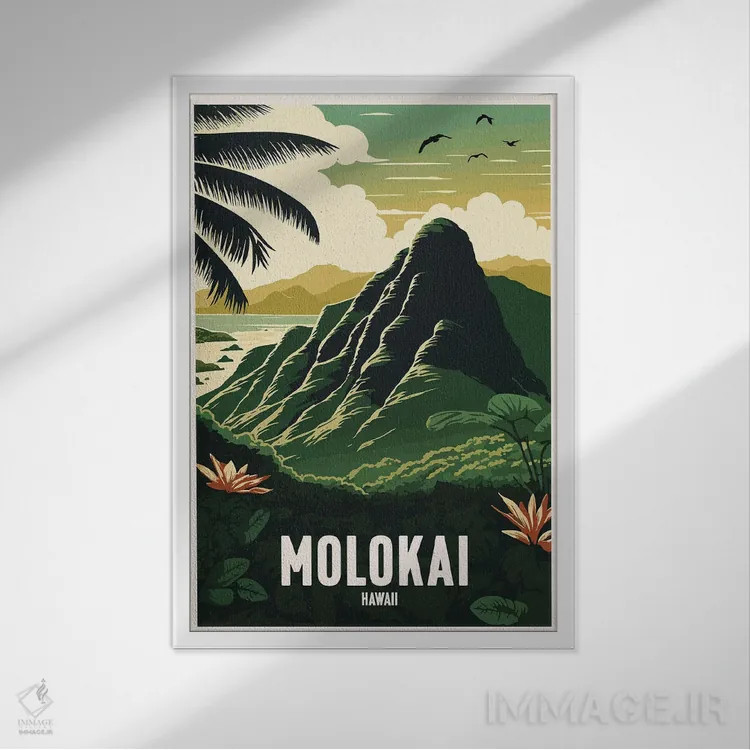 تابلو مولوکای (هاوایی) اثر استودیو آرت برد (استودیو هنری) - نمای قابدار سفید