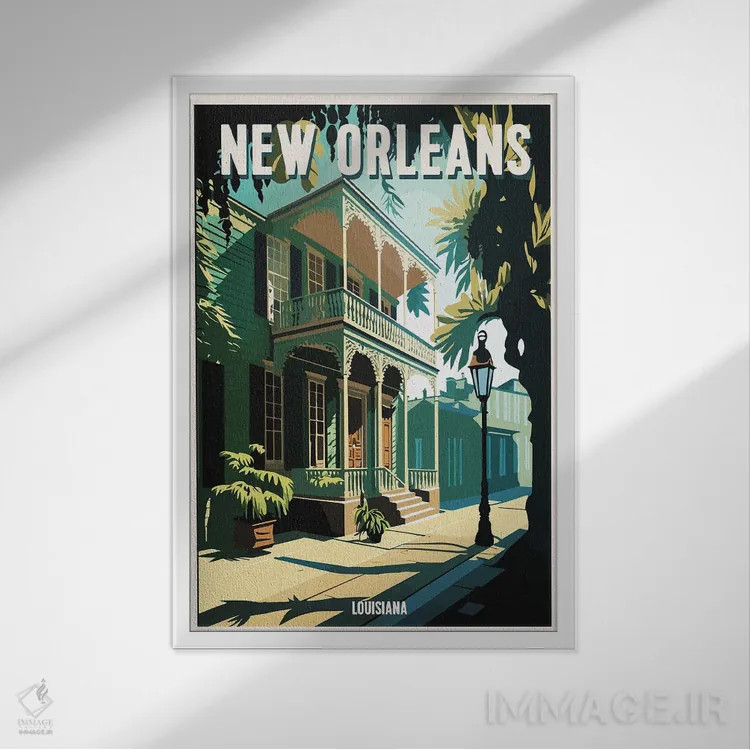 تابلو نیواورلئان (آمریکا) اثر استودیو آرت برد (استودیو هنری) - نمای قابدار سفید