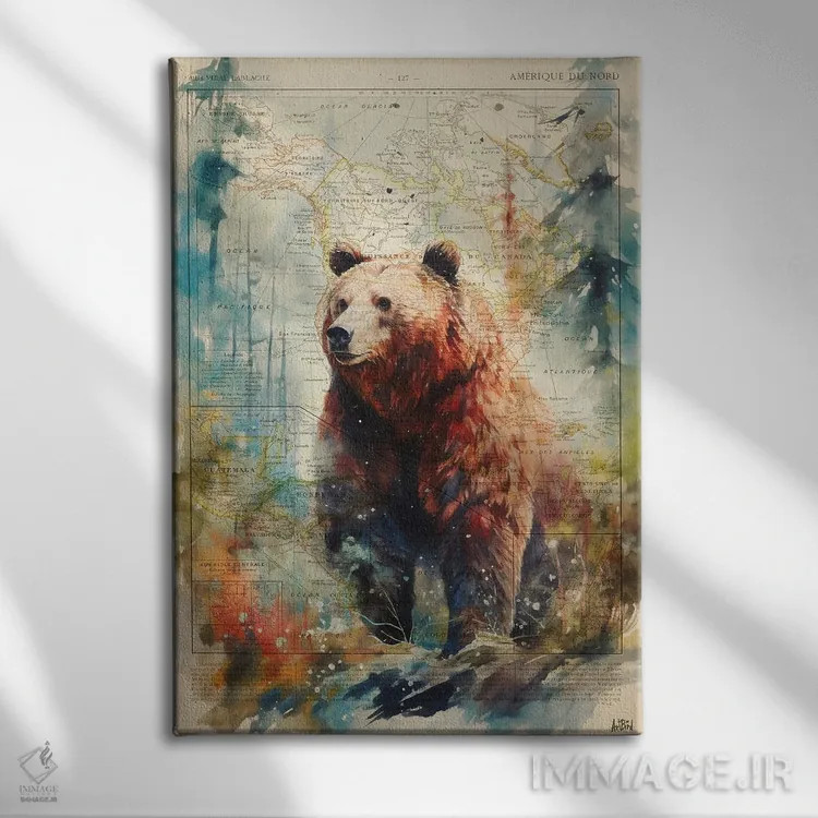 تابلو خرس گریزلی اثر استودیو آرت برد (استودیو هنری) - نمای روبهرو روی دیوار