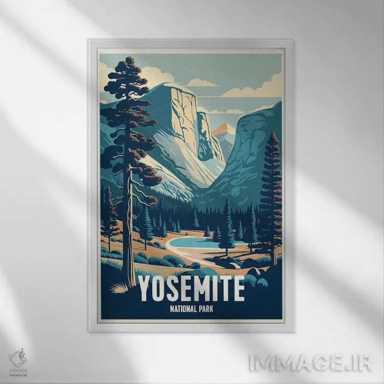تابلو پارک ملی یوسیمیتی (آمریکا) اثر استودیو آرت برد (استودیو هنری) - نمای قابدار سفید