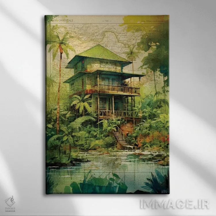 تابلو خانهٔ جنگلی اثر استودیو آرت برد (استودیو هنری) - نمای روبهرو روی دیوار