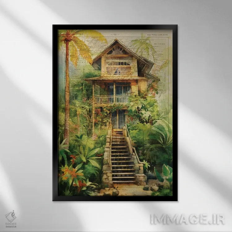 تابلو دایرةالمعارف کلبه جنگلی اثر استودیو آرت برد (استودیو هنری) - نمای قابدار مشکی