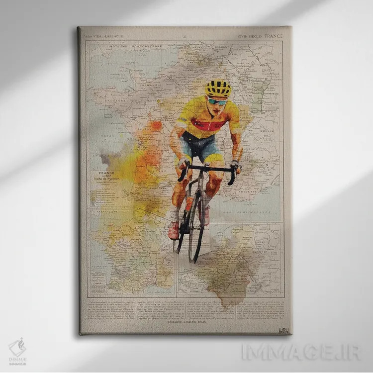 تابلو آبرنگ تور دو فرانس (دوچرخهسواری) اثر استودیو آرت برد (استودیو هنری) - نمای روبهرو روی دیوار