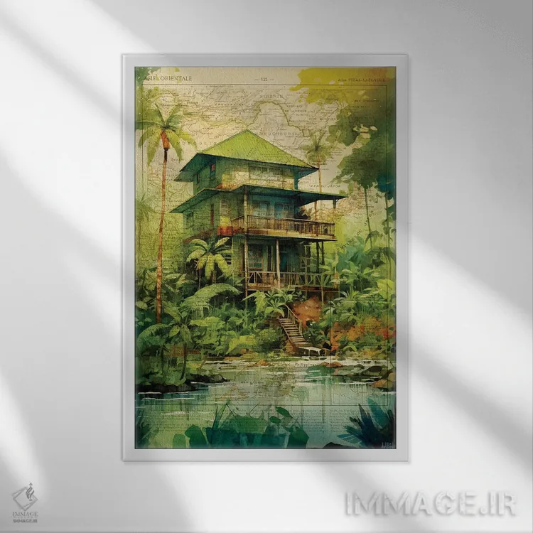 تابلو خانهٔ جنگلی اثر استودیو آرت برد (استودیو هنری) - نمای قابدار سفید