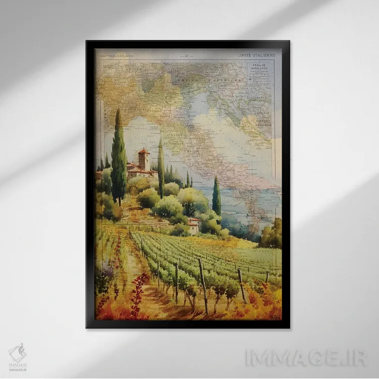 تابلو آبرنگ توسکانی (ایتالیا) اثر استودیو آرت برد (استودیو هنری) - نمای قابدار مشکی