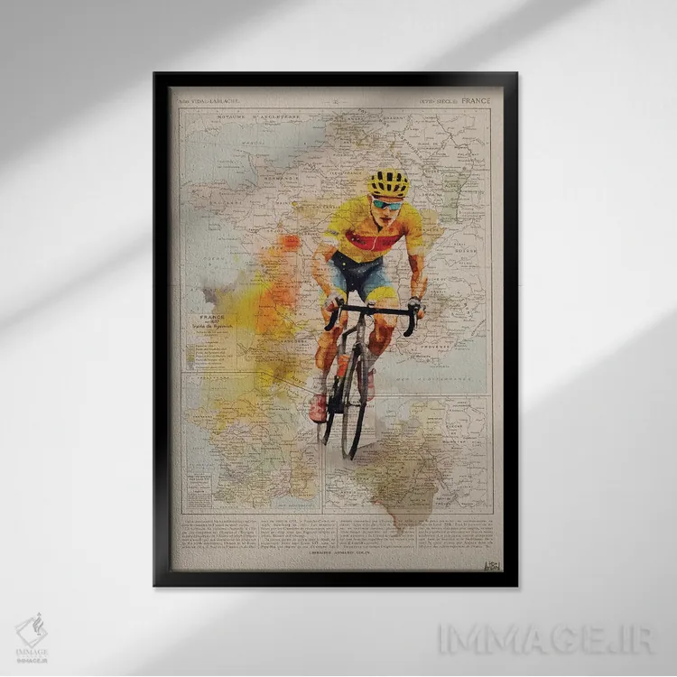 تابلو آبرنگ تور دو فرانس (دوچرخهسواری) اثر استودیو آرت برد (استودیو هنری) - نمای قابدار مشکی
