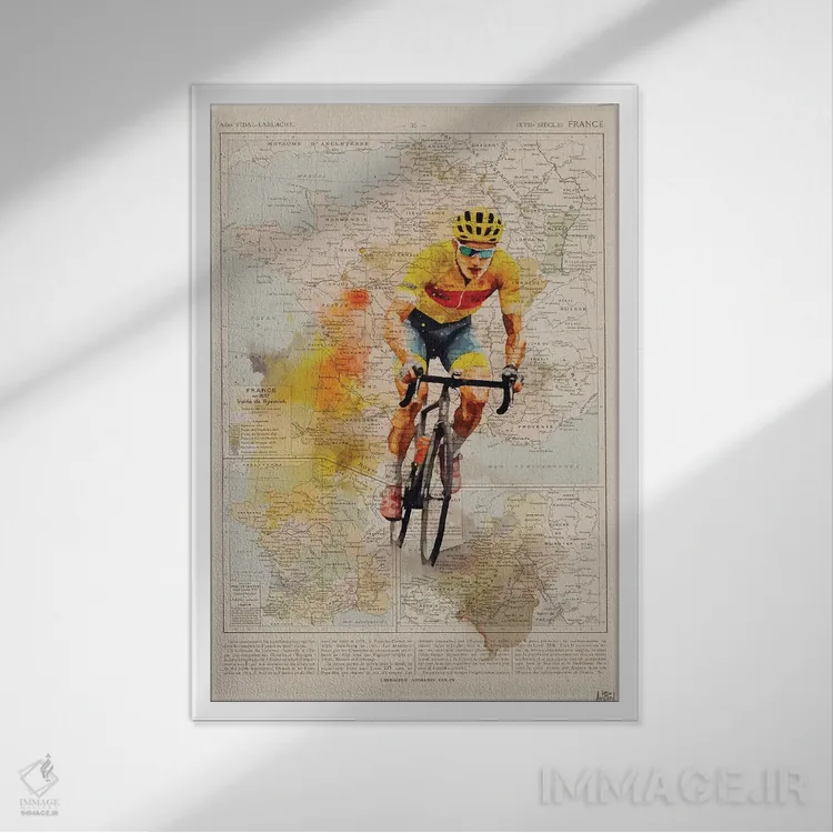 تابلو آبرنگ تور دو فرانس (دوچرخهسواری) اثر استودیو آرت برد (استودیو هنری) - نمای قابدار سفید