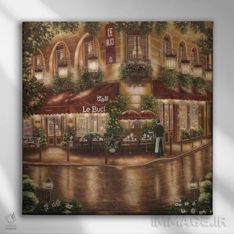 تابلو Café Le Buci (کافه در پاریس) اثر بتسی براون - نمای روبهرو روی دیوار