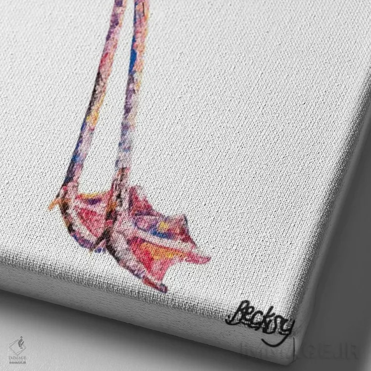 تابلو فلامینگو (پرنده) اثر بکسی - نمای نزدیک بافت بوم